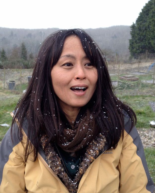 Chie in a snow flurry